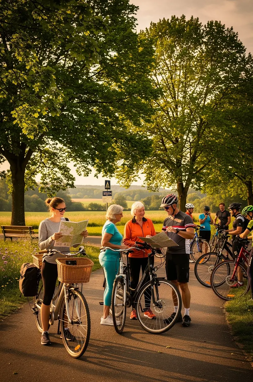 Gruppe von Radfahrern, die eine landschaftlich reizvolle Strecke in Deutschland genießen